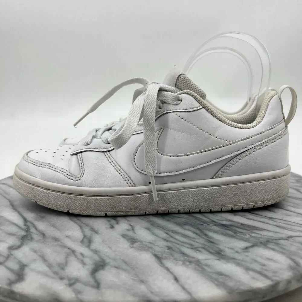 Nike Court Borough Shoes Youth Big Kid 4Y Triple White Leather Low Top Lace